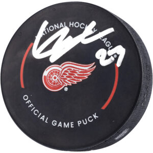 Lucas Raymond Detroit Red Wings Autographed Official Team Game Puck