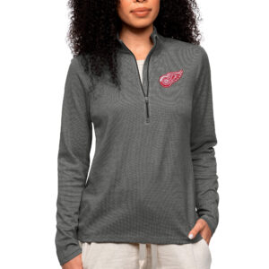 Women's Antigua Heather Charcoal Detroit Red Wings Primary Logo Epic Quarter-Zip Pullover Top