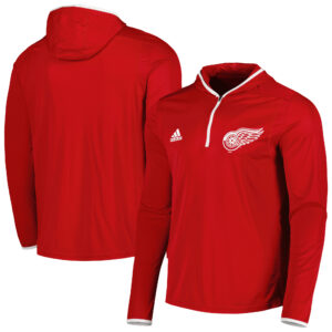 Men's adidas Red Detroit Red Wings Team Long Sleeve Quarter-Zip Hoodie T-Shirt